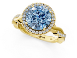 Yellow gold Fancy Blue Round  Cut Halo Twisted Band Four-Prong Ring_21