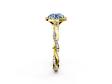 Yellow gold Fancy Blue Round  Cut Halo Twisted Band Four-Prong Ring_22