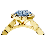 Yellow gold Fancy Blue Round  Cut Halo Twisted Band Four-Prong Ring_24