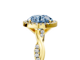 Yellow gold Fancy Blue Round  Cut Halo Twisted Band Four-Prong Ring_25