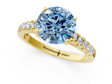 Yellow gold Fancy Blue Round  Cut Pavé Band Solitaire Ring with Four-Prong Setting_45
