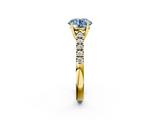 Yellow gold Fancy Blue Round  Cut Pavé Band Solitaire Ring with Four-Prong Setting_46