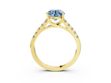Yellow gold Fancy Blue Round  Cut Pavé Band Solitaire Ring with Four-Prong Setting_47