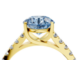 Yellow gold Fancy Blue Round  Cut Pavé Band Solitaire Ring with Four-Prong Setting_48