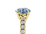Yellow gold Fancy Blue Round  Cut Pavé Band Solitaire Ring with Four-Prong Setting_49