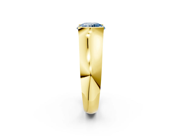 Yellow gold Fancy Blue Round Cut Solitaire Bezel Set Diamond Ring with Wide Band