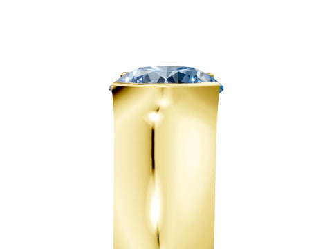 Yellow gold Fancy Blue Round Cut Solitaire Bezel Set Diamond Ring with Wide Band_5