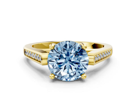 Yellow gold Fancy Blue Round Cut Solitaire Cathedral Diamond Engagement Ring with Channel-Set Band and Four-Prong Setting_3