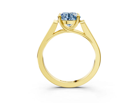 Yellow gold Fancy Blue Round Cut Solitaire Cathedral Diamond Engagement Ring with Channel-Set Band and Four-Prong Setting_6