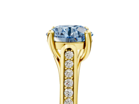 Yellow gold Fancy Blue Round Cut Solitaire Cathedral Diamond Engagement Ring with Channel-Set Band and Four-Prong Setting_8