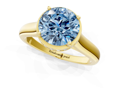 Yellow gold Fancy Blue Round Cut Solitaire Diamond Engagement Ring with Four-Prong Setting and Tapered Band_1
