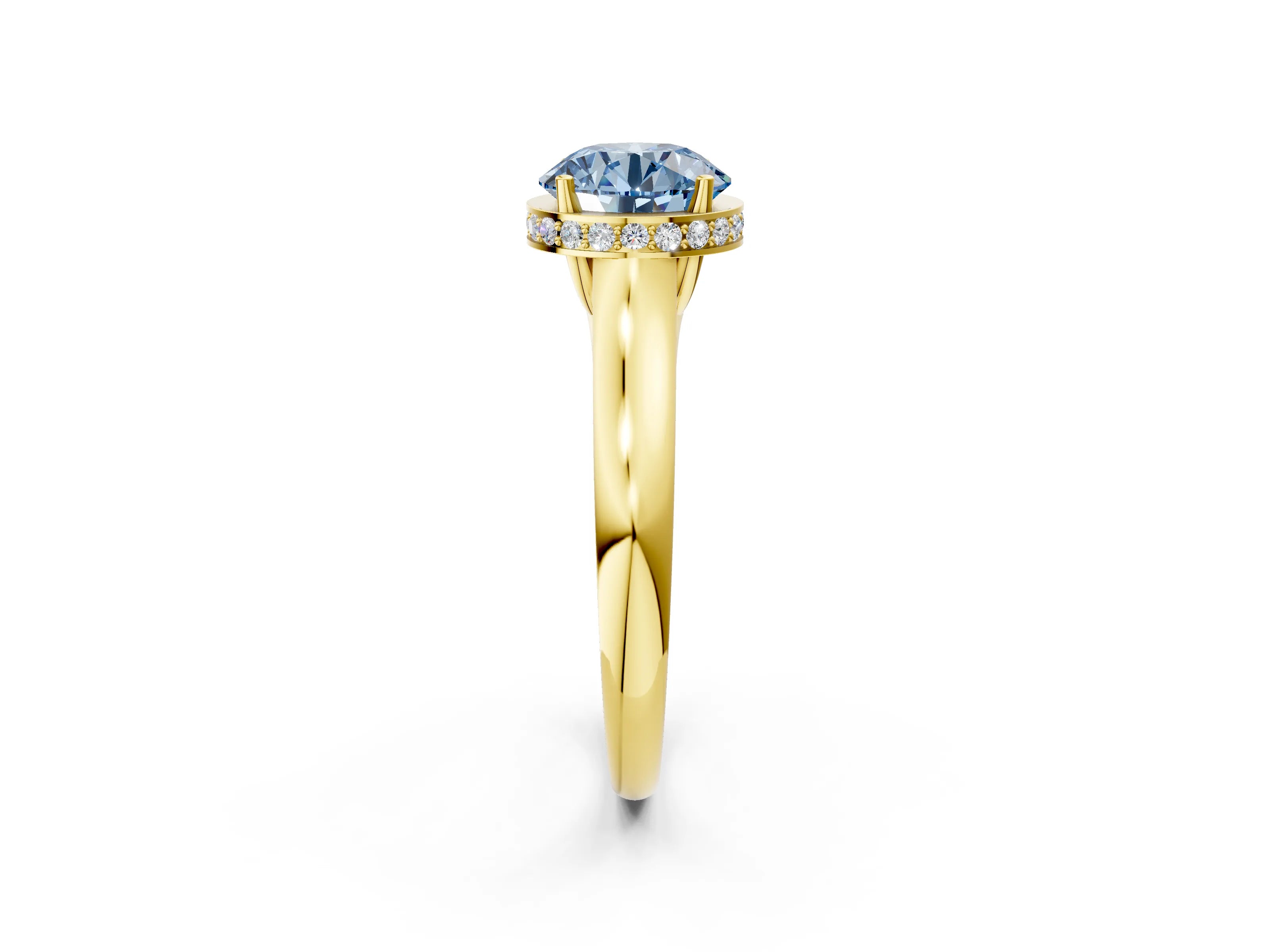 Yellow gold Fancy Blue Round Cut Solitaire Diamond Engagement Ring with Four-Prong Setting and Tapered Band_2