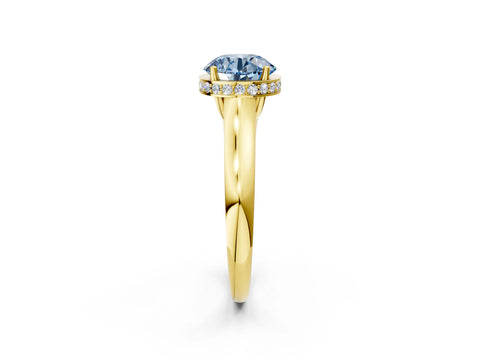 Yellow gold Fancy Blue Round Cut Solitaire Diamond Engagement Ring with Four-Prong Setting and Tapered Band_2