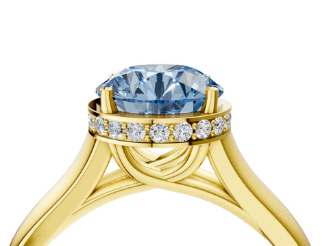 Yellow gold Fancy Blue Round Cut Solitaire Diamond Engagement Ring with Four-Prong Setting and Tapered Band_4