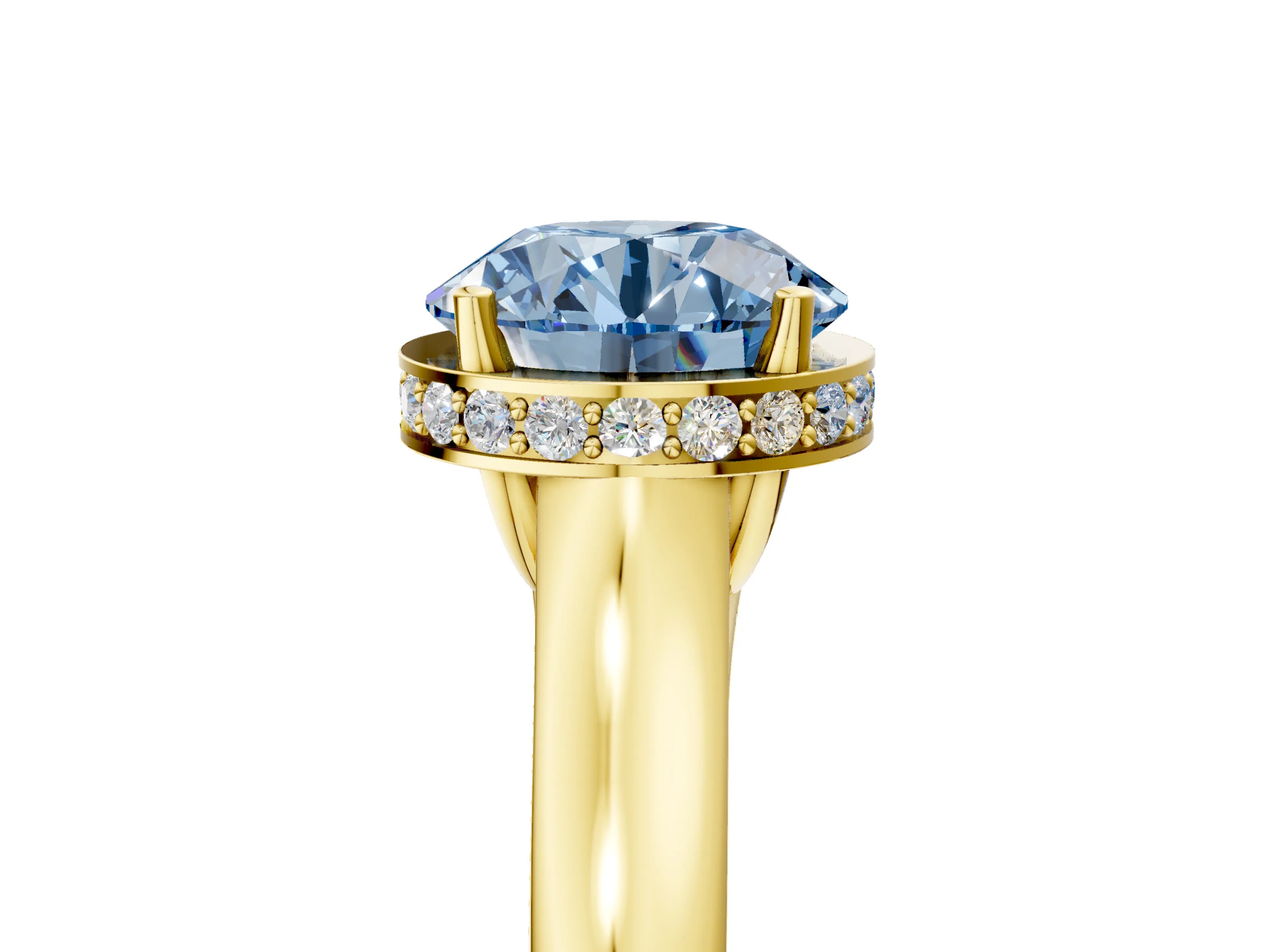 Yellow gold Fancy Blue Round Cut Solitaire Diamond Engagement Ring with Four-Prong Setting and Tapered Band_5