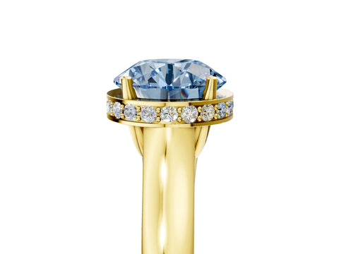 Yellow gold Fancy Blue Round Cut Solitaire Diamond Engagement Ring with Four-Prong Setting and Tapered Band_5