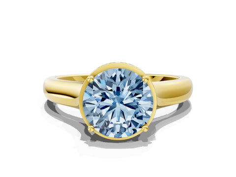 Yellow gold Fancy Blue Round Cut Solitaire Diamond Engagement Ring with Four-Prong Setting and Tapered Band