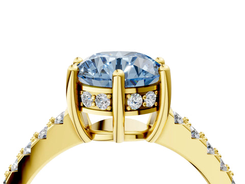 Yellow gold Fancy Blue Round Cut Solitaire Diamond Engagement Ring with Pavé Band and Six-Prong Setting_4