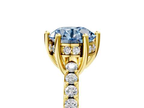 Yellow gold Fancy Blue Round Cut Solitaire Diamond Engagement Ring with Pavé Band and Six-Prong Setting_5