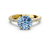 Yellow gold Fancy Blue Round  Cut Solitaire Diamond Engagement Ring with Pave Band and Four-Prong Setting_164