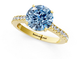 Yellow gold Fancy Blue Round  Cut Solitaire Diamond Engagement Ring with Pave Band and Four-Prong Setting_165