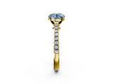 Yellow gold Fancy Blue Round  Cut Solitaire Diamond Engagement Ring with Pave Band and Four-Prong Setting_166