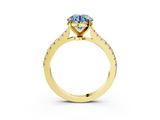 Yellow gold Fancy Blue Round  Cut Solitaire Diamond Engagement Ring with Pave Band and Four-Prong Setting_167