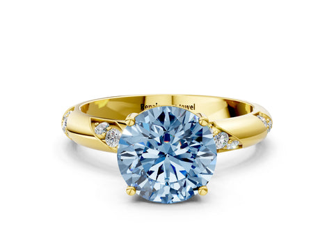 Yellow gold Fancy Blue Round Cut Solitaire Diamond Engagement Ring with Twisted Pave Band and Four-Prong Setting_3