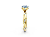 Yellow gold Fancy Blue Round Cut Solitaire Diamond Engagement Ring with Twisted Pave Band and Four-Prong Setting_5