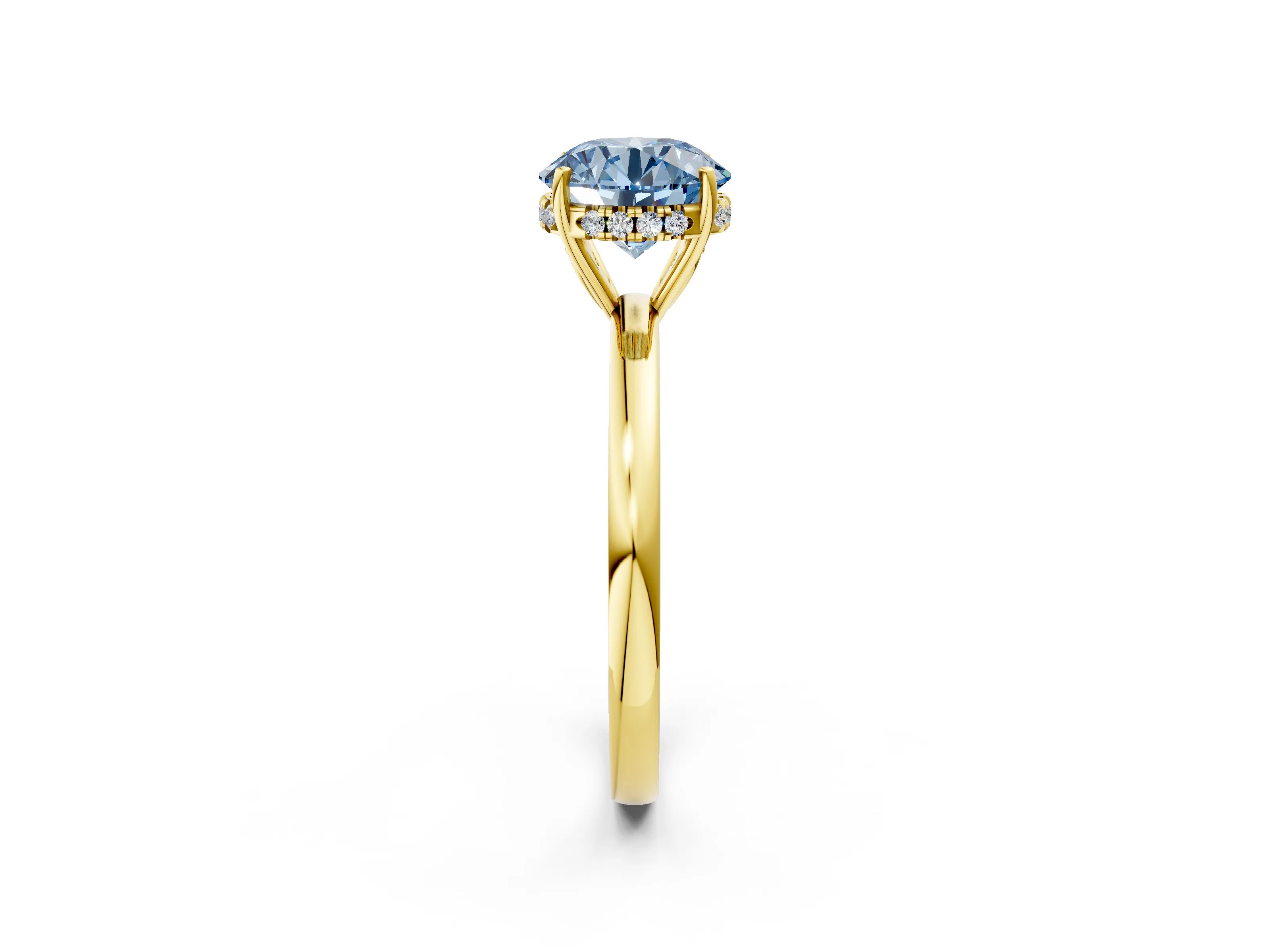 Yellow gold Fancy Blue Round Cut Solitaire Diamond Ring with Prong Setting and Plain Band_2