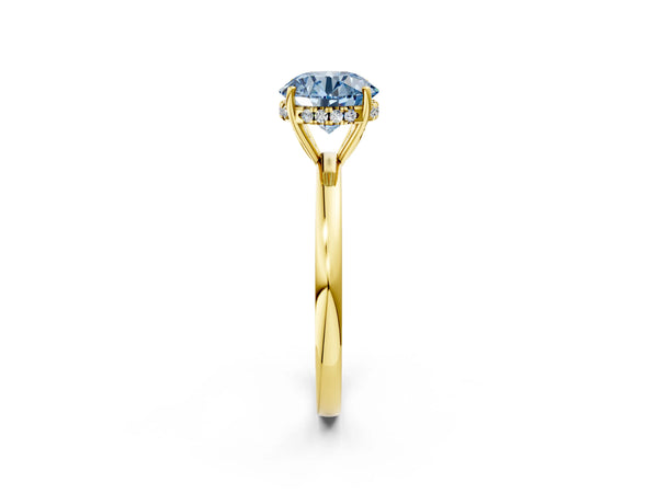 Yellow Gold Round Thin Band Hidden Halo Engagement Ring Setting for Fancy Blue Center
