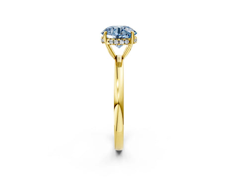 Yellow gold Fancy Blue Round Cut Solitaire Diamond Ring with Prong Setting and Plain Band_2