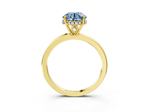 Yellow gold Fancy Blue Round Cut Solitaire Diamond Ring with Prong Setting and Plain Band_3