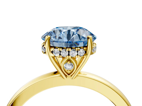 Yellow gold Fancy Blue Round Cut Solitaire Diamond Ring with Prong Setting and Plain Band_4