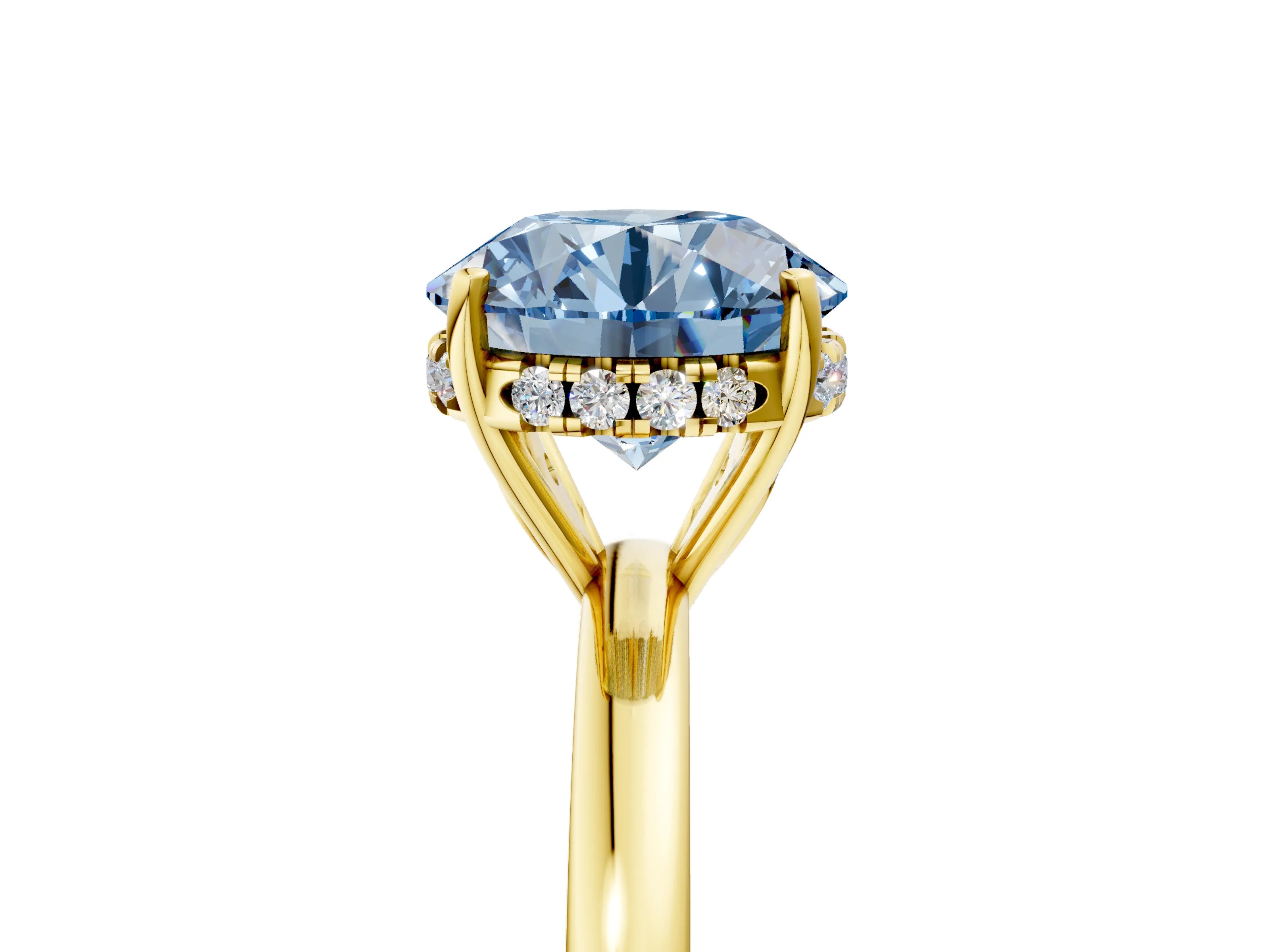 Yellow gold Fancy Blue Round Cut Solitaire Diamond Ring with Prong Setting and Plain Band_5