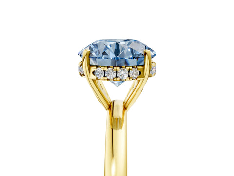 Yellow gold Fancy Blue Round Cut Solitaire Diamond Ring with Prong Setting and Plain Band_5