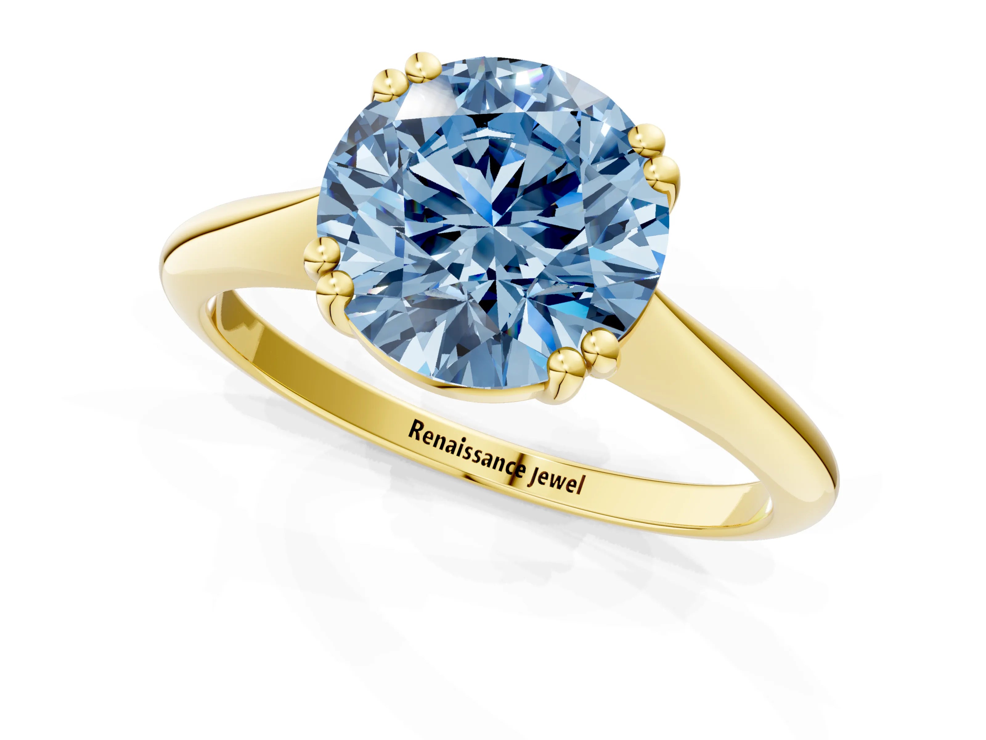 Yellow gold Fancy Blue Round Cut Solitaire Diamond Ring with Six-Prong Setting and Classic Band_1