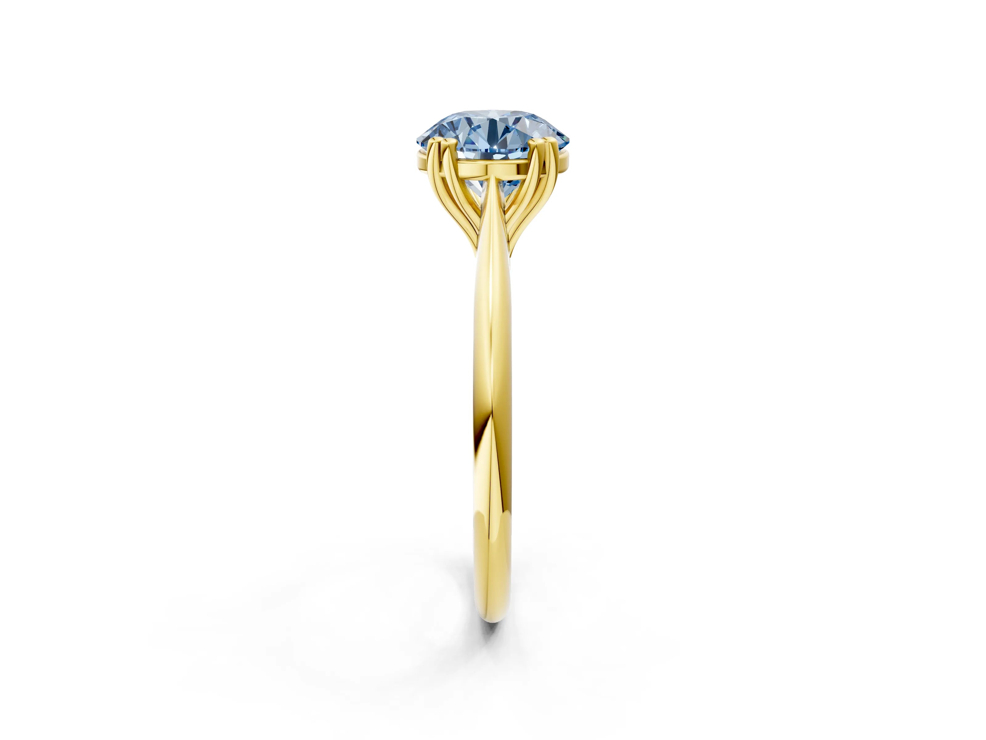 Yellow gold Fancy Blue Round Cut Solitaire Diamond Ring with Six-Prong Setting and Classic Band_2
