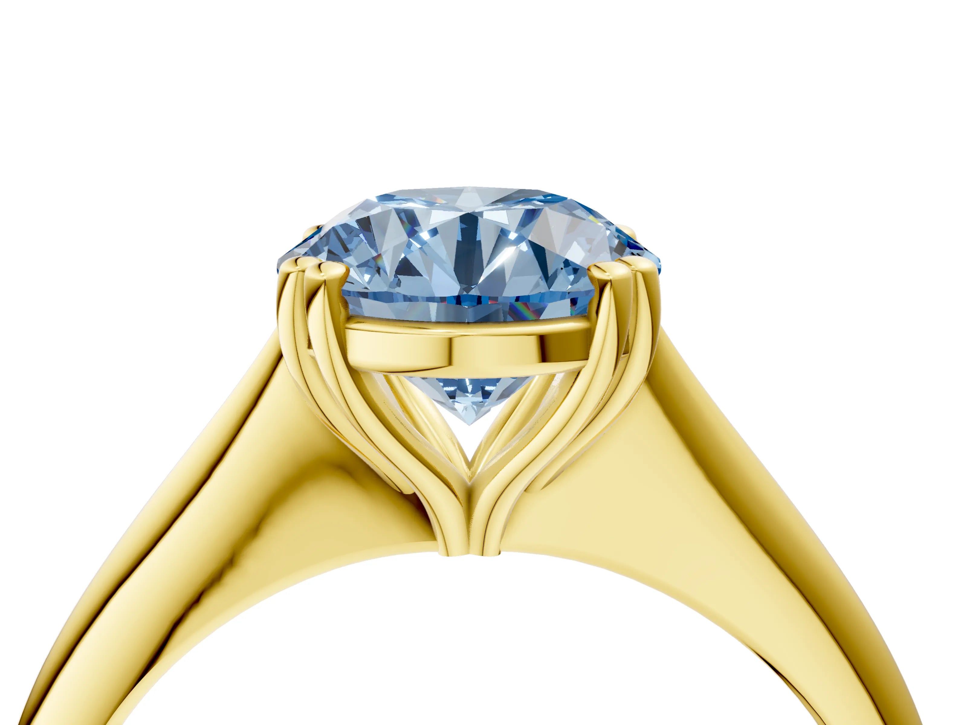 Yellow gold Fancy Blue Round Cut Solitaire Diamond Ring with Six-Prong Setting and Classic Band_4
