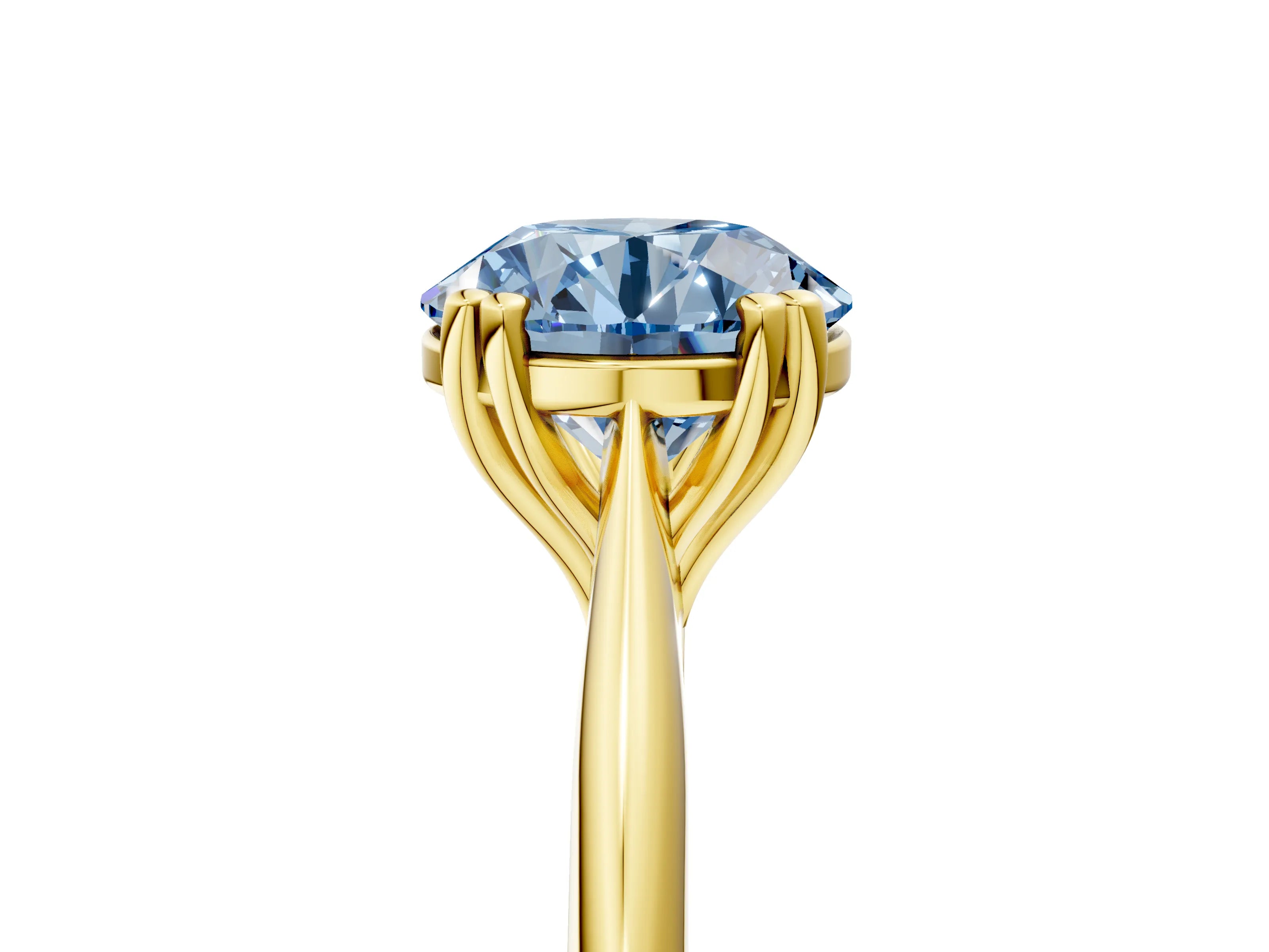 Yellow gold Fancy Blue Round Cut Solitaire Diamond Ring with Six-Prong Setting and Classic Band_5