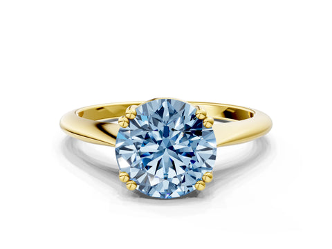 Yellow gold Fancy Blue Round Cut Solitaire Diamond Ring with Six-Prong Setting and Classic Band