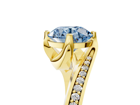 Yellow gold Fancy Blue Round Cut Solitaire Diamond Twist Band with Pavé Setting and Four-Prong Setting_5