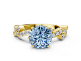 Yellow gold Fancy Blue Round  Cut Solitaire Diamond Twisted Band with Pave Setting_47