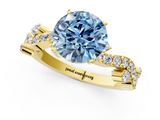 Yellow gold Fancy Blue Round  Cut Solitaire Diamond Twisted Band with Pave Setting_48