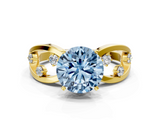 Yellow gold Fancy Blue Round  Cut Solitaire Diamond with Side Stones on Criss-Cross Band and Four-Prong Setting_3