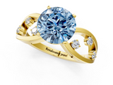Yellow gold Fancy Blue Round  Cut Solitaire Diamond with Side Stones on Criss-Cross Band and Four-Prong Setting_4