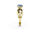 Yellow gold Fancy Blue Round  Cut Solitaire Diamond with Side Stones on Criss-Cross Band and Four-Prong Setting_5