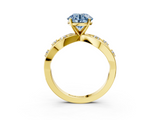 Yellow gold Fancy Blue Round  Cut Solitaire Diamond with Side Stones on Criss-Cross Band and Four-Prong Setting_6