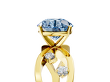 Yellow gold Fancy Blue Round  Cut Solitaire Diamond with Side Stones on Criss-Cross Band and Four-Prong Setting_8