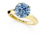 Yellow gold Fancy Blue Round  Cut Solitaire Engagement Ring with Flat Band and Four-Prong Setting 3